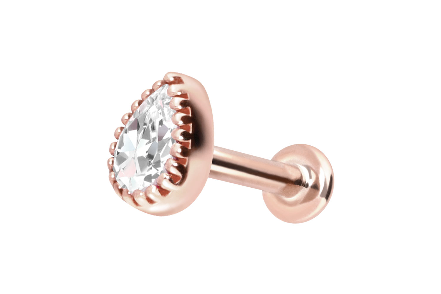 14 Karat Gold Labret Piercing mit Innengewinde MOISSANIT-TROPFEN